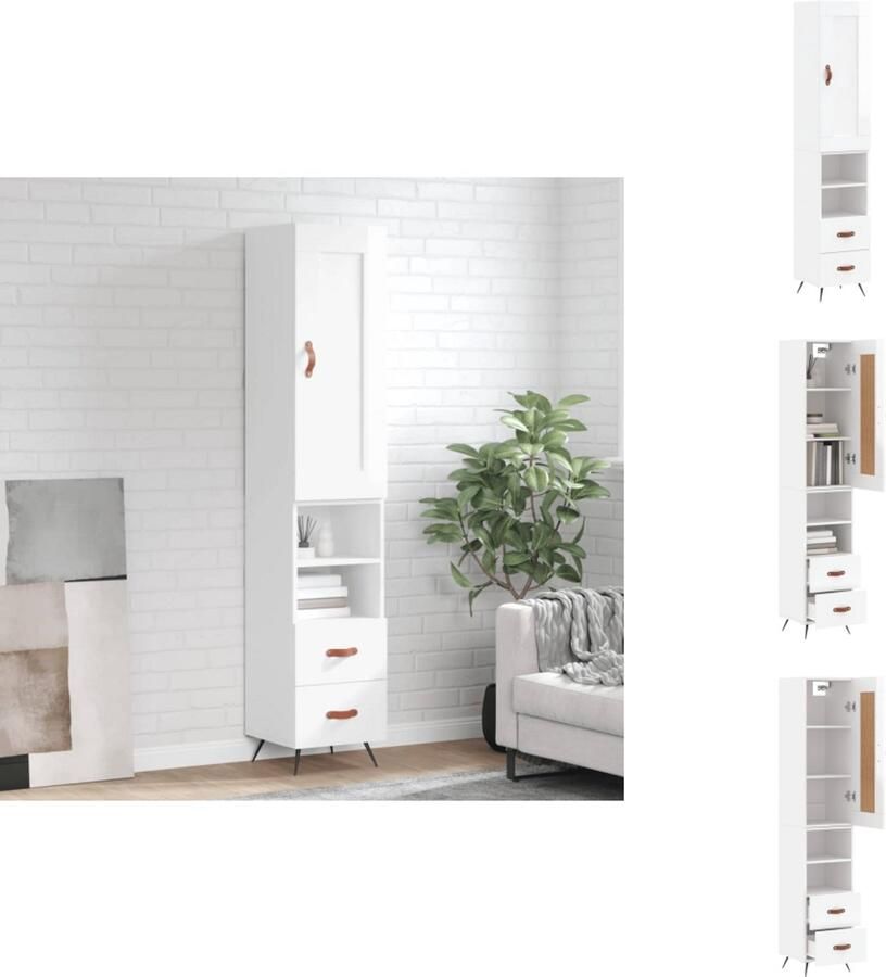 VidaXL Hoge Kast Hoge Kasten Dressoir Buffetkast Hoge kast 34-5x34x180 cm bewerkt hout hoogglans wit - Foto 2