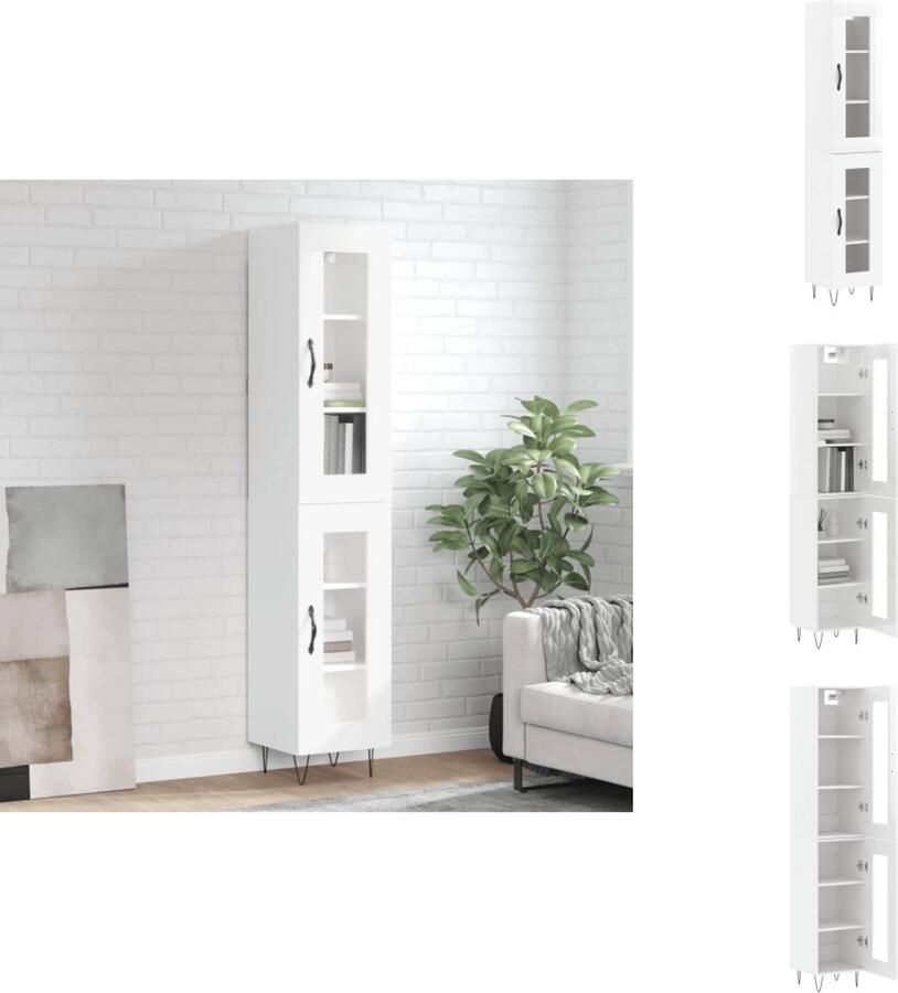 VidaXL Hoge Kast Hoge Kasten Dressoir Buffetkast Hoge kast 34 5x34x180 cm bewerkt hout hoogglans wit