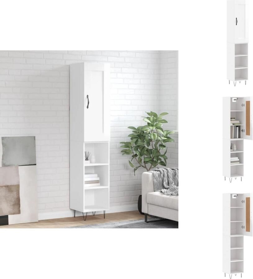 VidaXL Hoge Kast Hoge Kasten Dressoir Buffetkast Hoge kast 34 5x34x180 cm bewerkt hout hoogglans wit