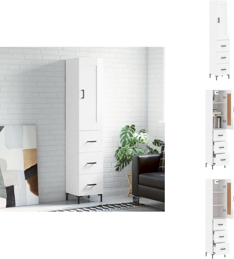 VidaXL Hoge Kast Hoge Kasten Dressoir Buffetkast Hoge kast 34 5x34x180 cm bewerkt hout hoogglans wit