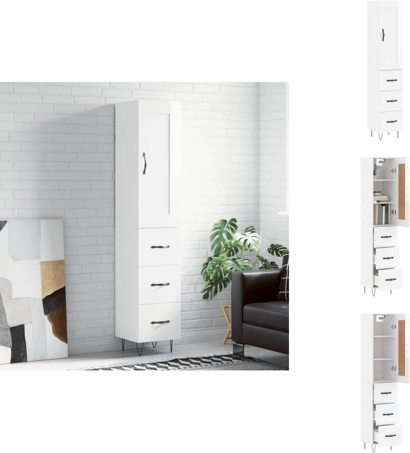VidaXL Hoge Kast Hoge Kasten Dressoir Buffetkast Hoge kast 34 5x34x180 cm bewerkt hout hoogglans wit
