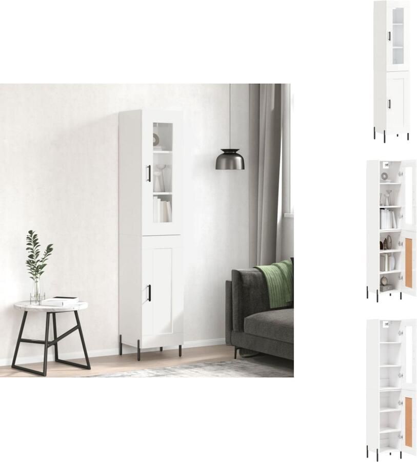 VidaXL Hoge Kast Hoge Kasten Dressoir Buffetkast Hoge kast 34 5x34x180 cm bewerkt hout hoogglans wit