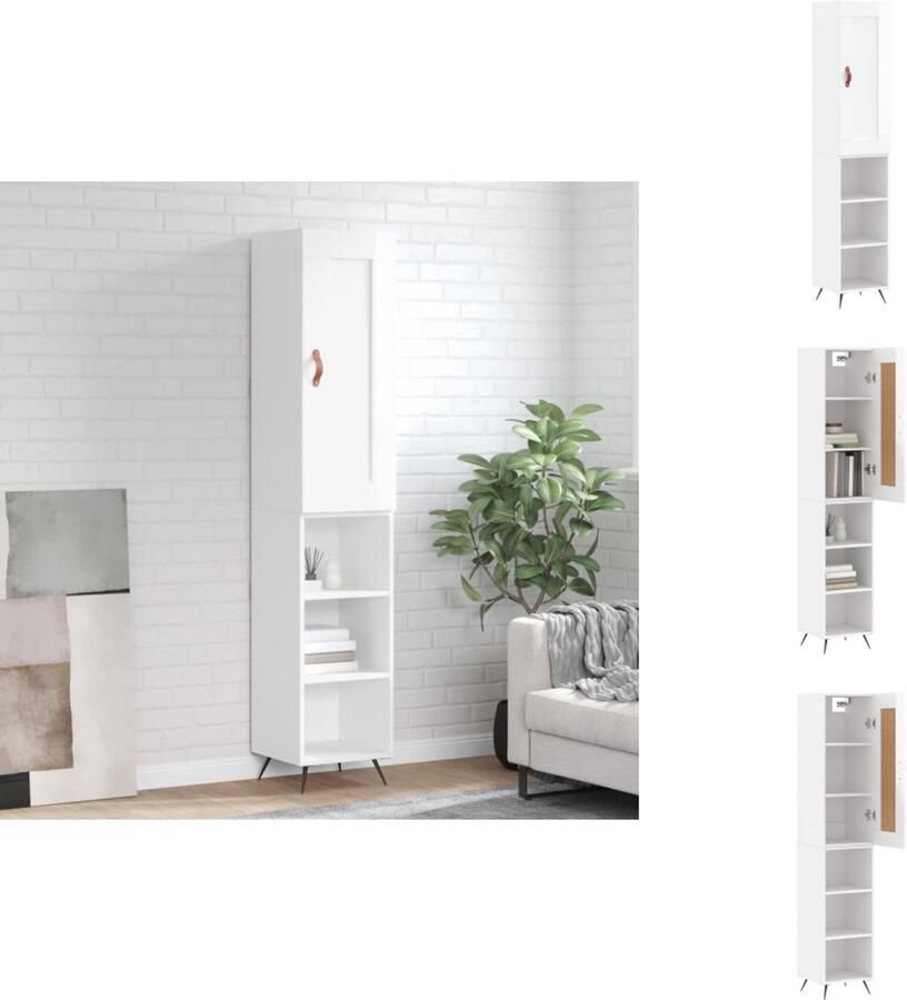 VidaXL Hoge Kast Hoge Kasten Dressoir Buffetkast Hoge kast 34 5x34x180 cm bewerkt hout hoogglans wit