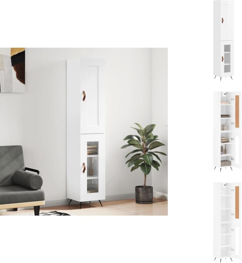 VidaXL Hoge Kast Hoge Kasten Dressoir Buffetkast Hoge kast 34 5x34x180 cm bewerkt hout hoogglans wit