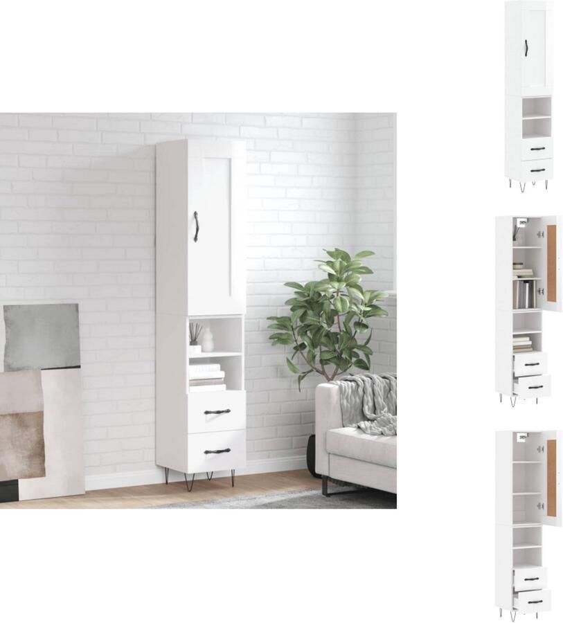 VidaXL Hoge Kast Hoge Kasten Dressoir Buffetkast Hoge kast 34 5x34x180 cm bewerkt hout hoogglans wit