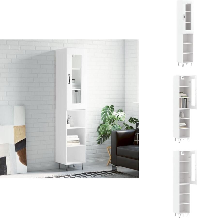 VidaXL Hoge Kast Hoge Kasten Dressoir Buffetkast Hoge kast 34 5x34x180 cm bewerkt hout hoogglans wit