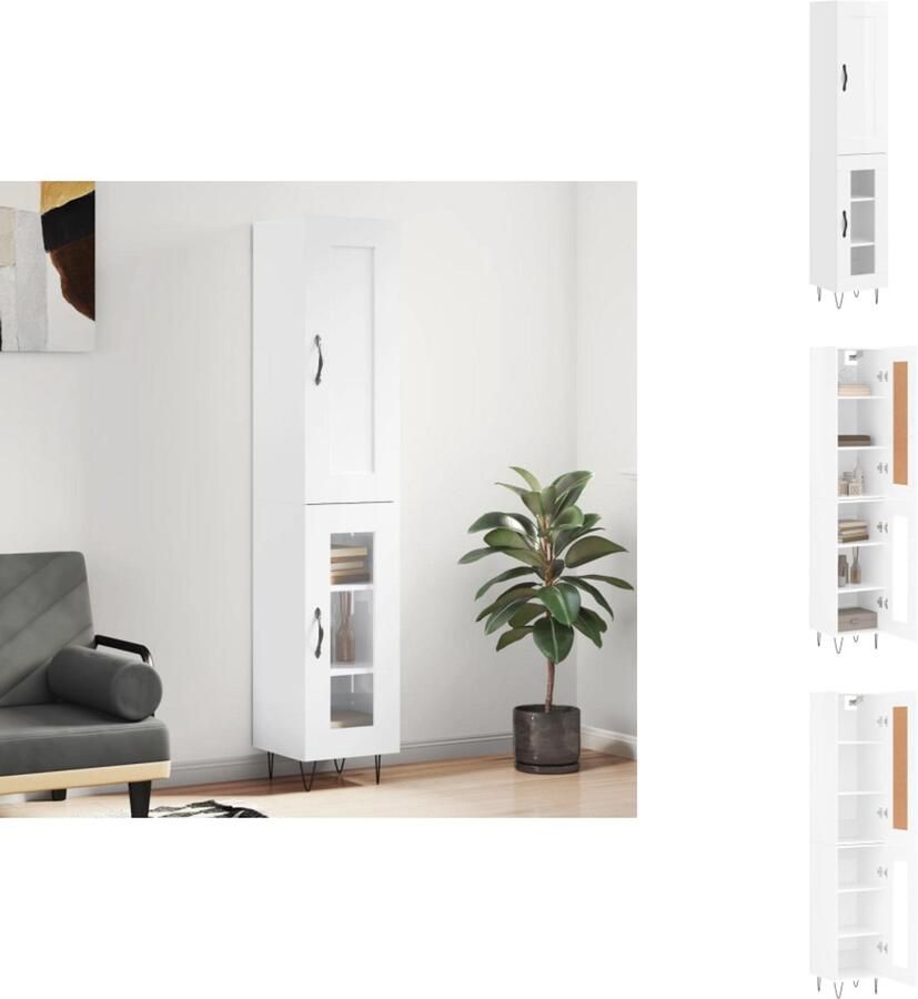 VidaXL Hoge Kast Hoge Kasten Dressoir Buffetkast Hoge kast 34 5x34x180 cm bewerkt hout hoogglans wit
