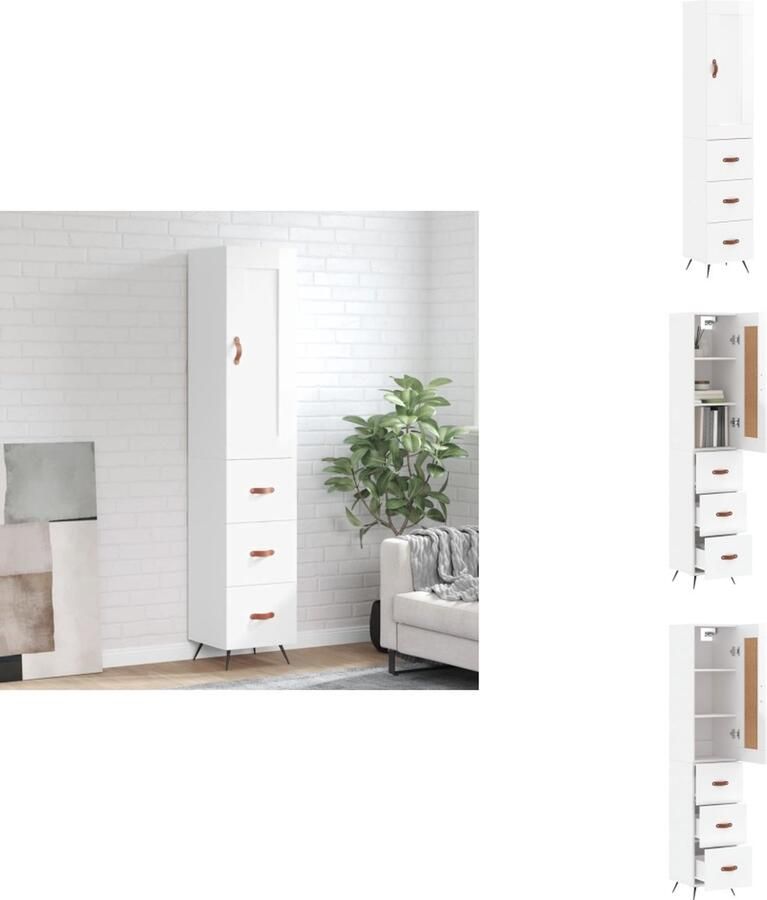 VidaXL Hoge Kast Hoge Kasten Dressoir Buffetkast Hoge kast 34-5x34x180 cm bewerkt hout hoogglans wit