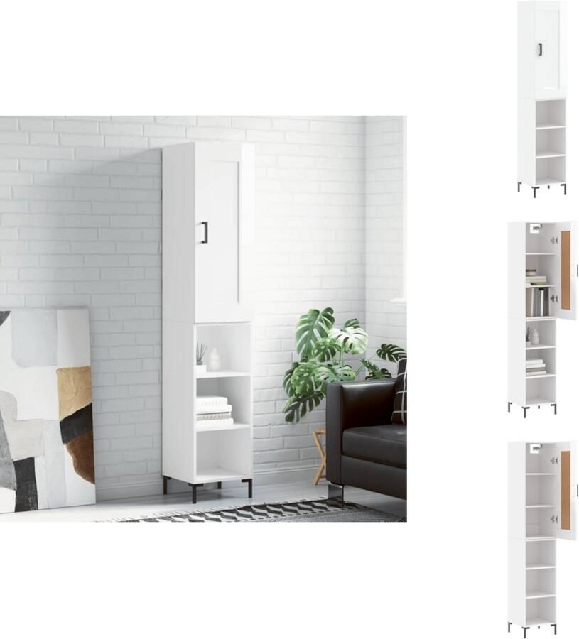 VidaXL Hoge Kast Hoge Kasten Dressoir Buffetkast Hoge kast 34 5x34x180 cm bewerkt hout hoogglans wit