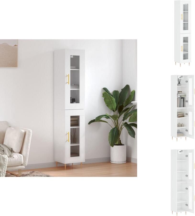 VidaXL Hoge Kast Hoge Kasten Dressoir Buffetkast Hoge kast 34 5x34x180 cm bewerkt hout hoogglans wit