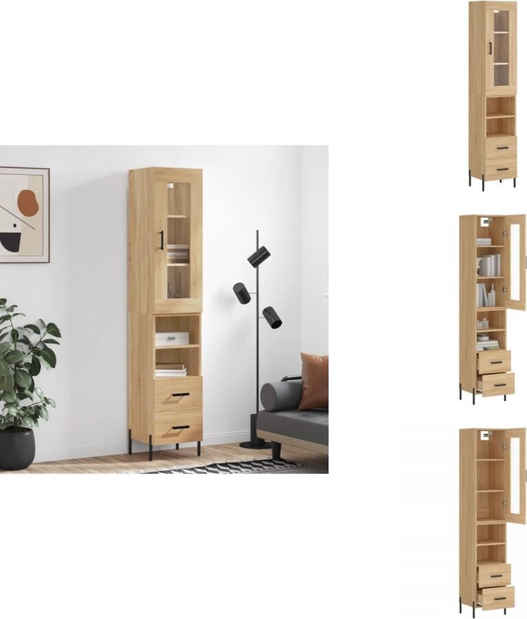 VidaXL Hoge Kast Hoge Kasten Dressoir Buffetkast -Hoge-kast-34-5x34x180-cm-bewerkt-hout-sonoma-eikenkleurig - Foto 3