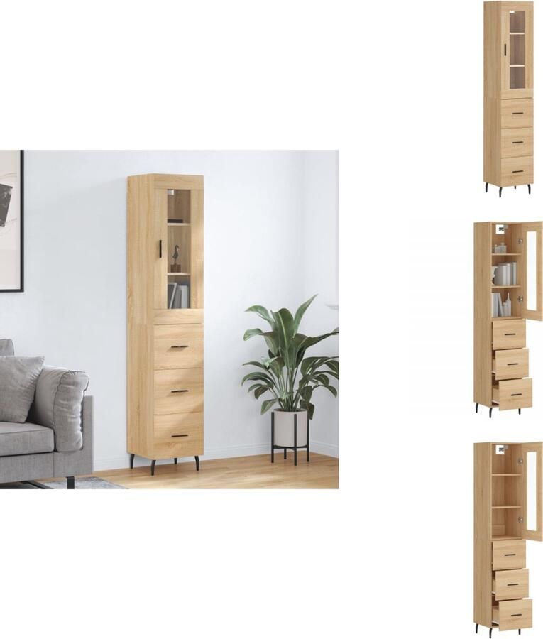 VidaXL Hoge Kast Hoge Kasten Dressoir Buffetkast -Hoge-kast-34-5x34x180-cm-bewerkt-hout-sonoma-eikenkleurig - Foto 4