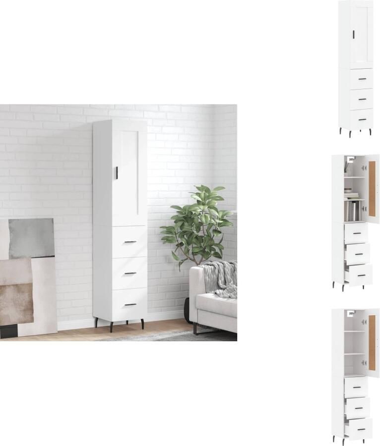 VidaXL Hoge Kast Hoge Kasten Dressoir Buffetkast Hoge kast 34-5x34x180 cm bewerkt hout wit