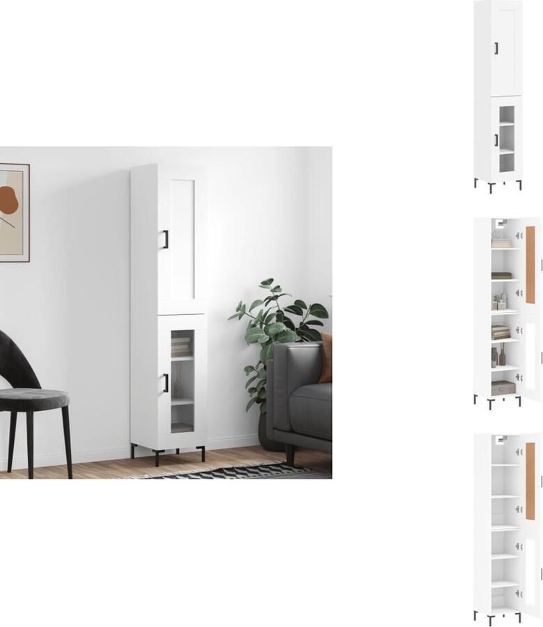 VidaXL Hoge Kast Hoge Kasten Dressoir Buffetkast Hoge kast 34-5x34x180 cm bewerkt hout wit