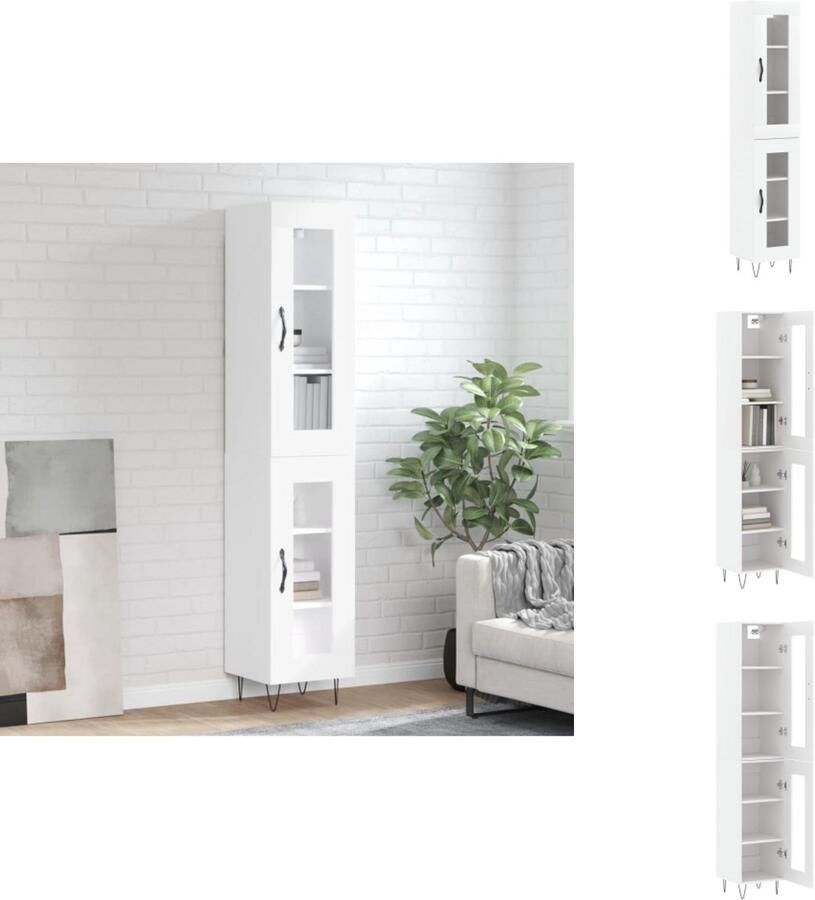 VidaXL Hoge Kast Hoge Kasten Dressoir Buffetkast Hoge kast 34 5x34x180 cm bewerkt hout wit