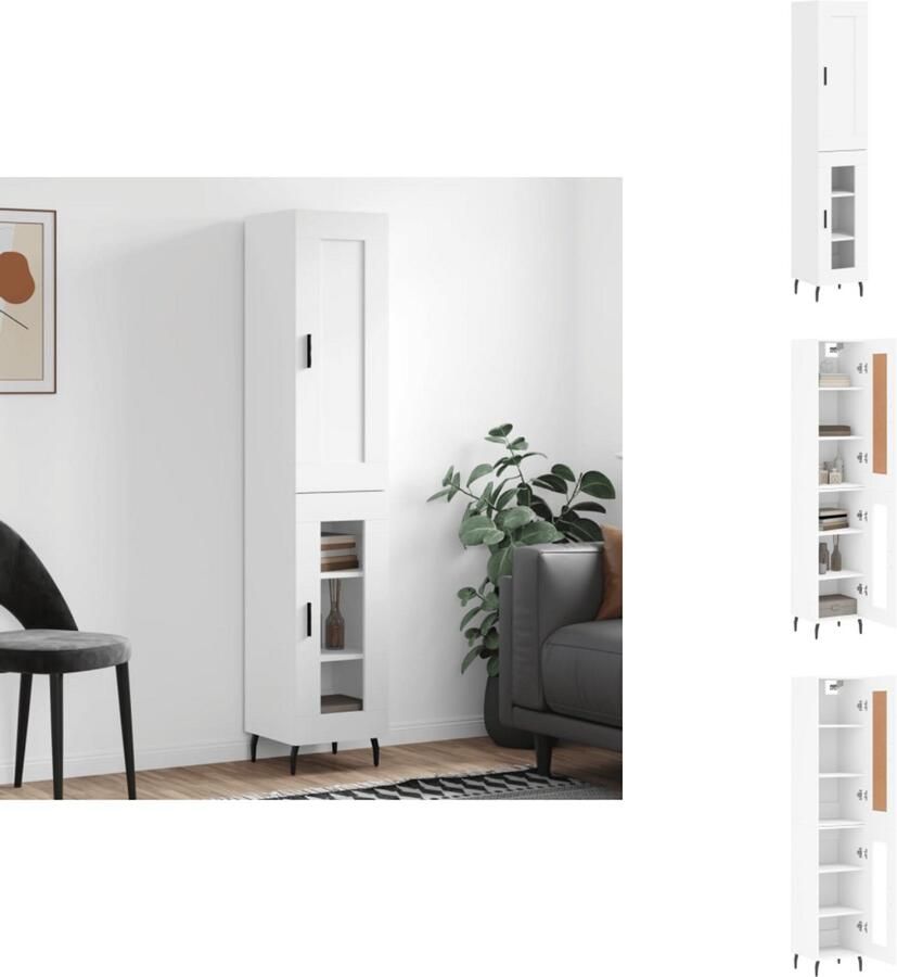 VidaXL Hoge Kast Hoge Kasten Dressoir Buffetkast Hoge kast 34 5x34x180 cm bewerkt hout wit