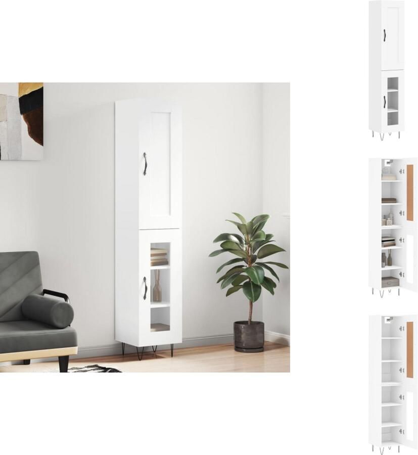 VidaXL Hoge Kast Hoge Kasten Dressoir Buffetkast Hoge kast 34 5x34x180 cm bewerkt hout wit