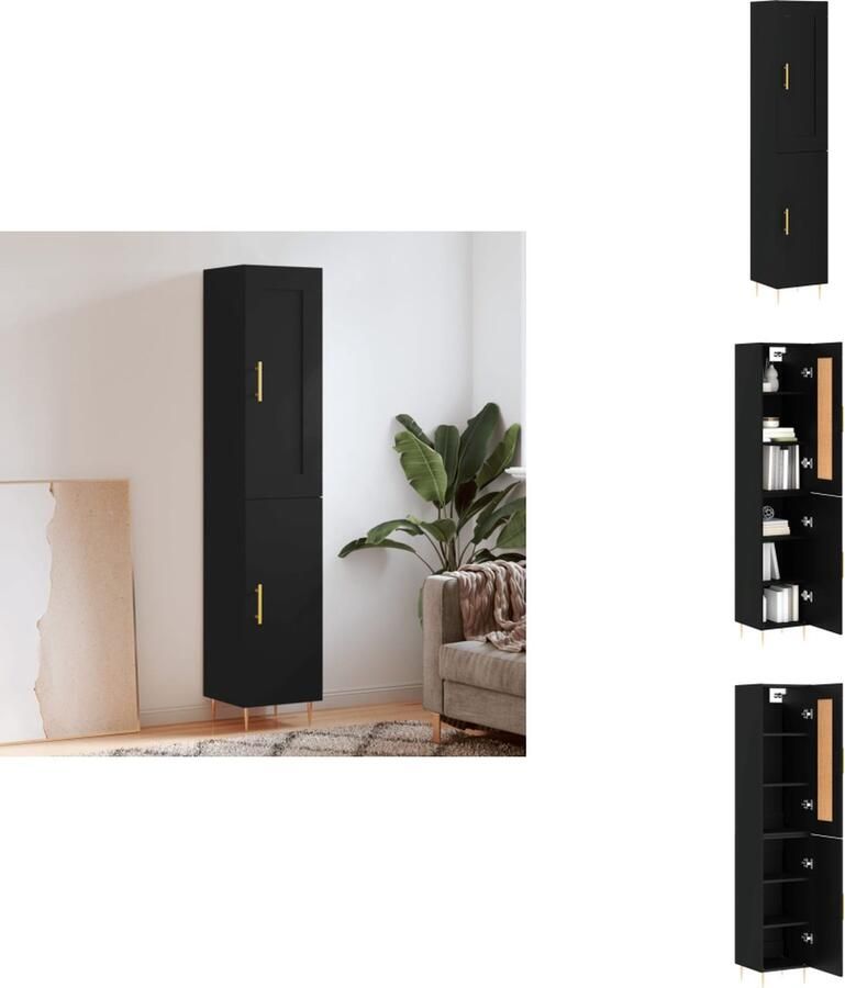 VidaXL Hoge Kast Hoge Kasten Dressoir Buffetkast -Hoge-kast-34-5x34x180-cm-bewerkt-hout-zwart - Foto 2