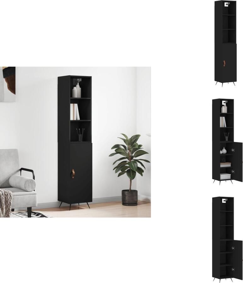 VidaXL Hoge Kast Hoge Kasten Dressoir Buffetkast Hoge kast 34-5x34x180 cm bewerkt hout zwart