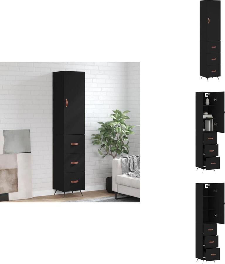 VidaXL Hoge Kast Hoge Kasten Dressoir Buffetkast -Hoge-kast-34-5x34x180-cm-bewerkt-hout-zwart - Foto 3