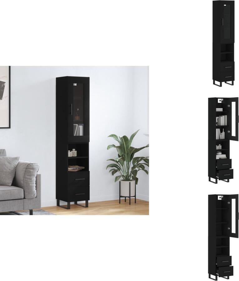 VidaXL Hoge Kast Hoge Kasten Dressoir Buffetkast -Hoge-kast-34-5x34x180-cm-bewerkt-hout-zwart - Foto 4