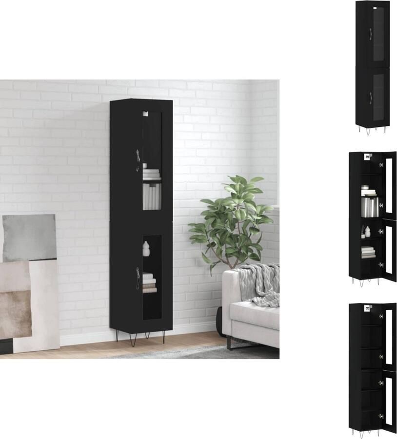 VidaXL Hoge Kast Hoge Kasten Dressoir Buffetkast Hoge kast 34 5x34x180 cm bewerkt hout zwart