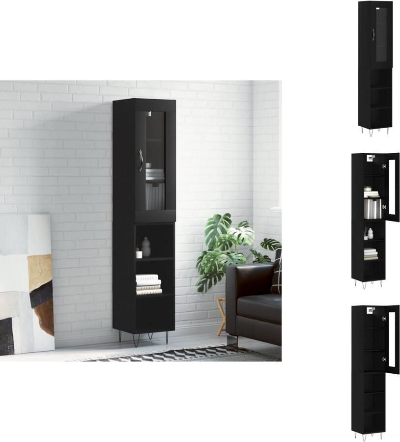 VidaXL Hoge Kast Hoge Kasten Dressoir Buffetkast Hoge kast 34 5x34x180 cm bewerkt hout zwart