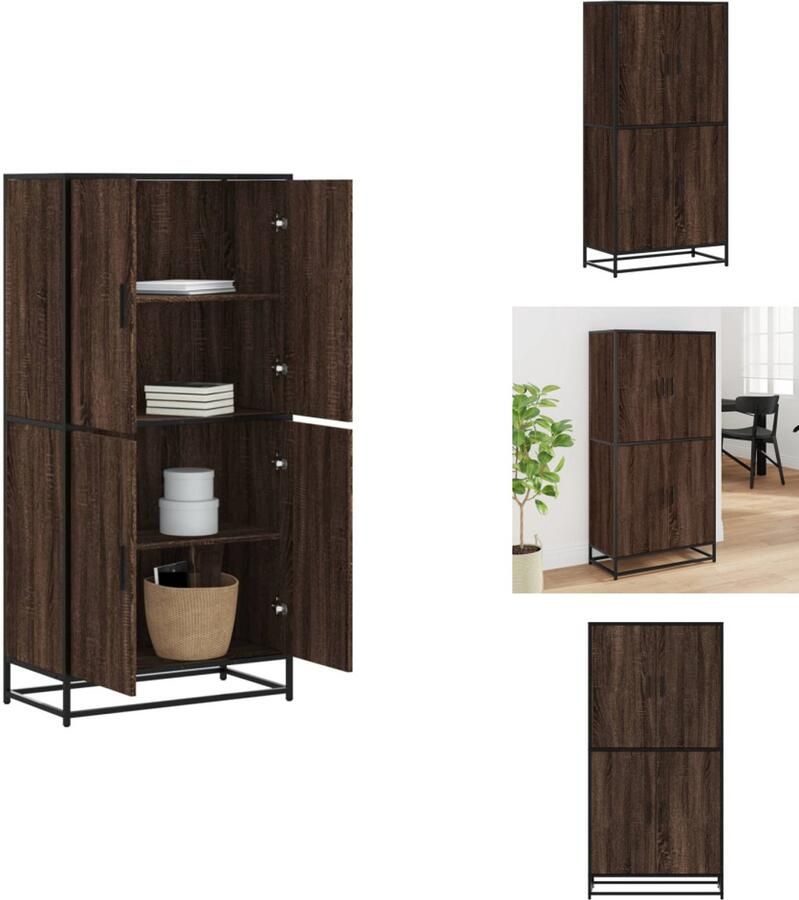 VidaXL Hoge Kast Hoge Kasten Dressoir Buffetkast Hoge kast 68x35x139 cm bewerkt hout bruin eikenkleurig