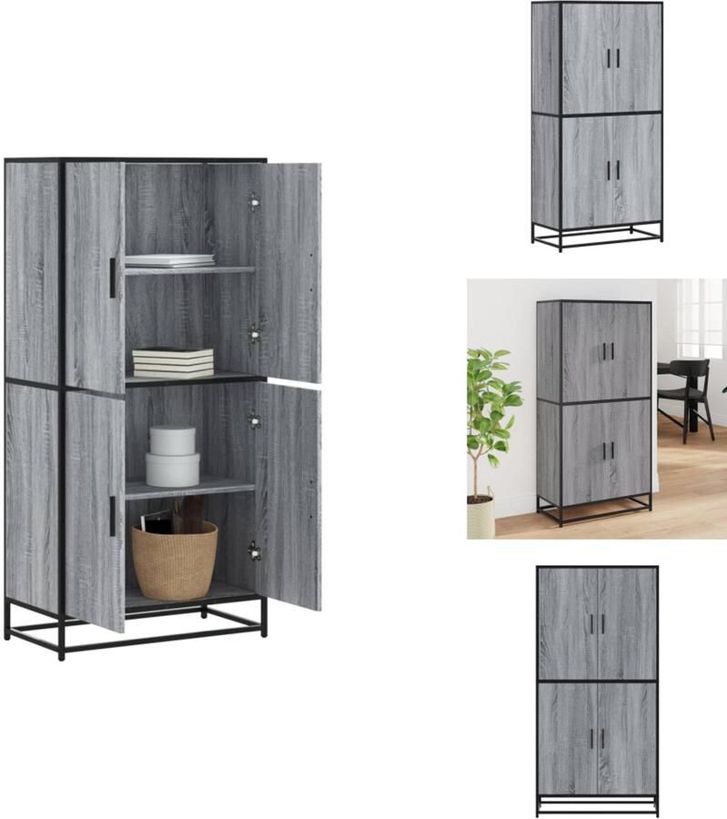VidaXL Hoge Kast Hoge Kasten Dressoir Buffetkast Hoge kast 68x35x139 cm bewerkt hout grijs sonoma eikenkleurig