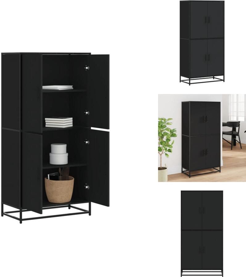 VidaXL Hoge Kast Hoge Kasten Dressoir Buffetkast Hoge kast 68x35x139 cm bewerkt hout zwart