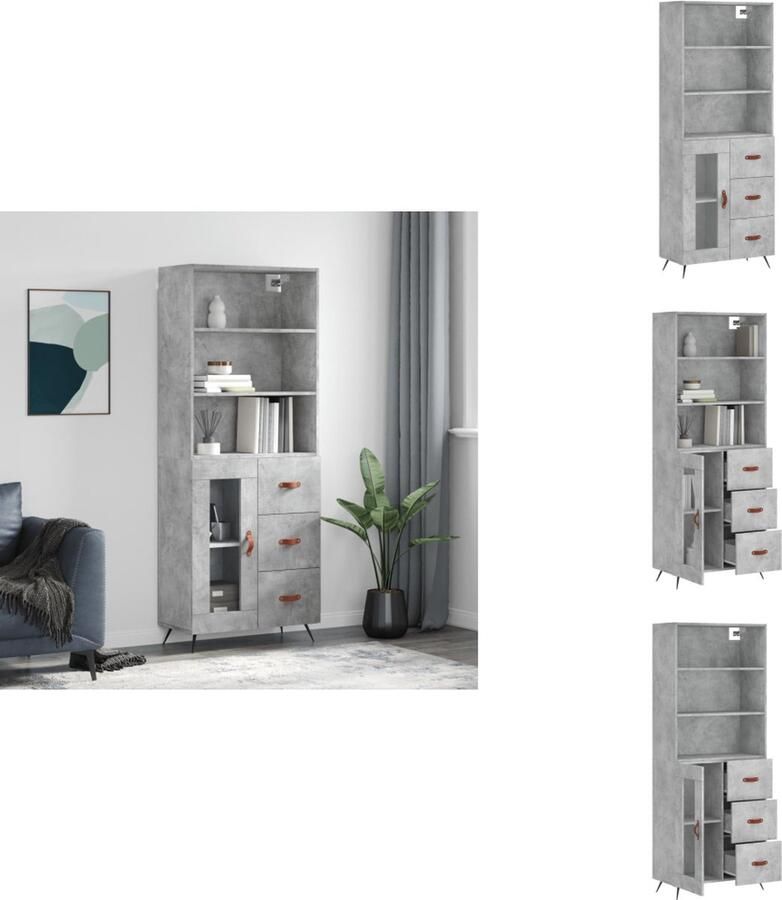 VidaXL Hoge Kast Hoge Kasten Dressoir Buffetkast Hoge kast 69-5x34x180 cm bewerkt hout betongrijs