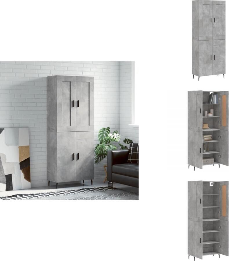 VidaXL Hoge Kast Hoge Kasten Hoge Kast Met Lade Kast -Hoge-kast-69-5x34x180-cm-bewerkt-hout-betongrijs - Foto 10
