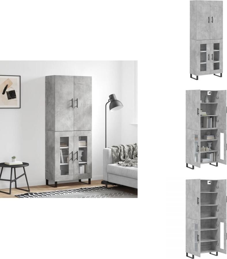VidaXL Hoge Kast Hoge Kasten Dressoir Buffetkast Hoge kast 69 5x34x180 cm bewerkt hout betongrijs