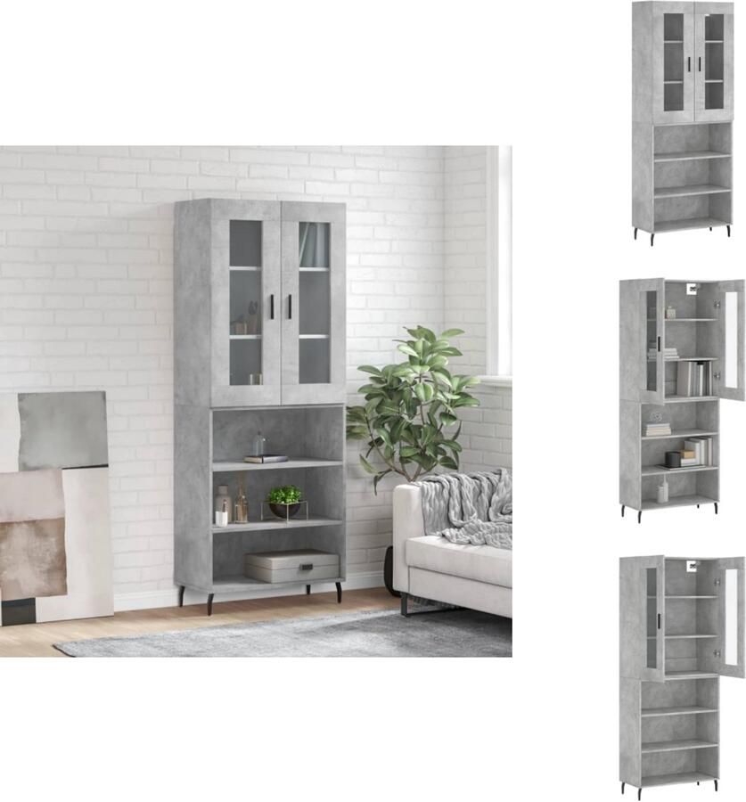VidaXL Hoge Kast Hoge Kasten Dressoir Buffetkast Hoge kast 69 5x34x180 cm bewerkt hout betongrijs