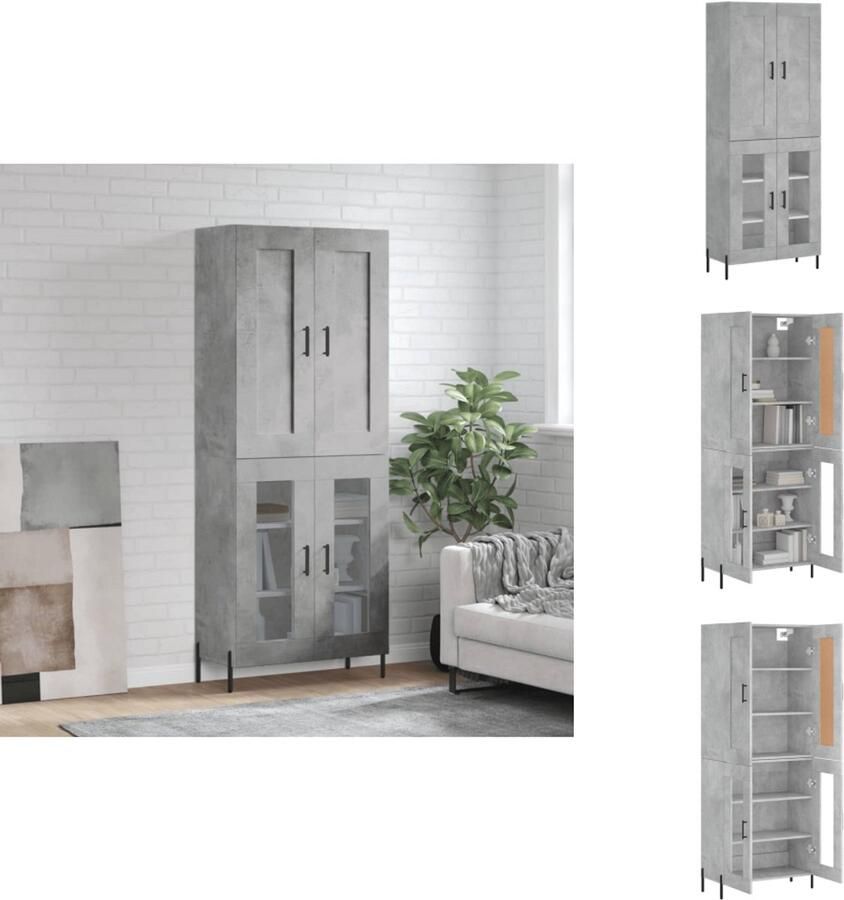 VidaXL Hoge Kast Hoge Kasten Dressoir Buffetkast Hoge kast 69 5x34x180 cm bewerkt hout betongrijs