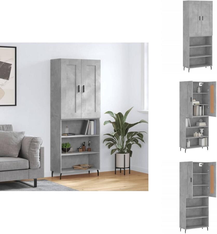 VidaXL Hoge Kast Hoge Kasten Dressoir Buffetkast Hoge kast 69 5x34x180 cm bewerkt hout betongrijs