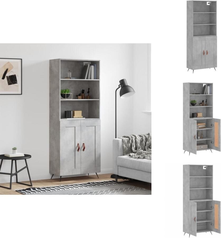 VidaXL Hoge Kast Hoge Kasten Dressoir Buffetkast Hoge kast 69 5x34x180 cm bewerkt hout betongrijs