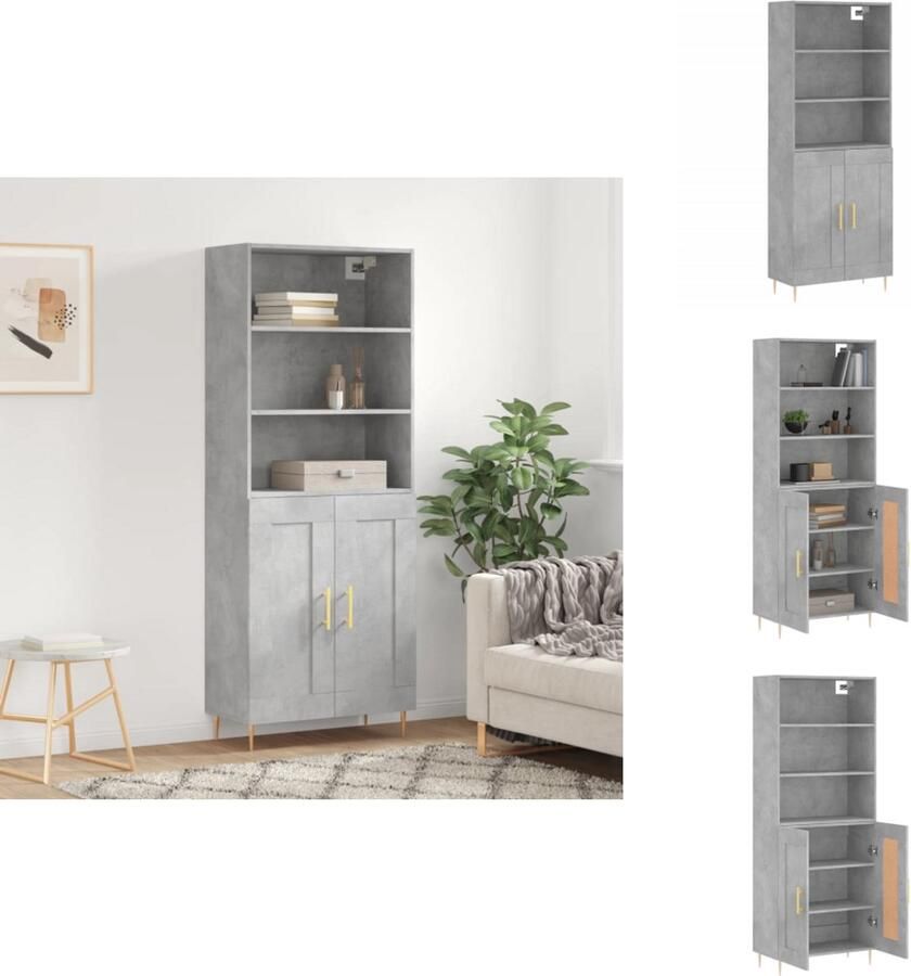 VidaXL Hoge Kast Hoge Kasten Dressoir Buffetkast Hoge kast 69 5x34x180 cm bewerkt hout betongrijs