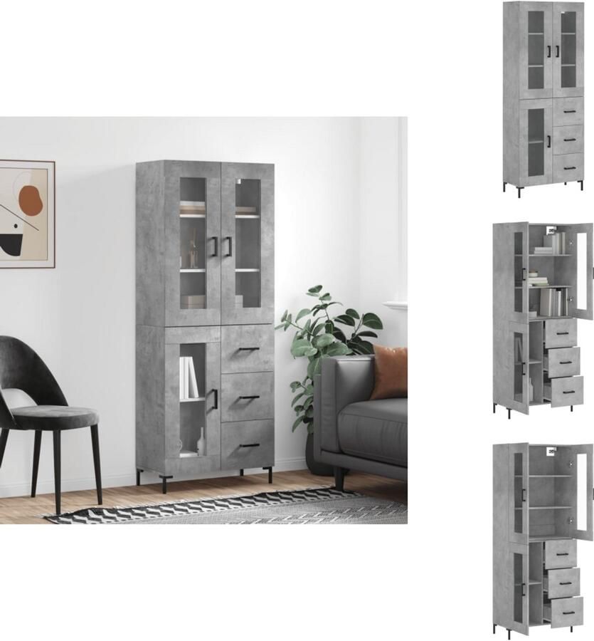 VidaXL Hoge Kast Hoge Kasten Dressoir Buffetkast Hoge kast 69 5x34x180 cm bewerkt hout betongrijs