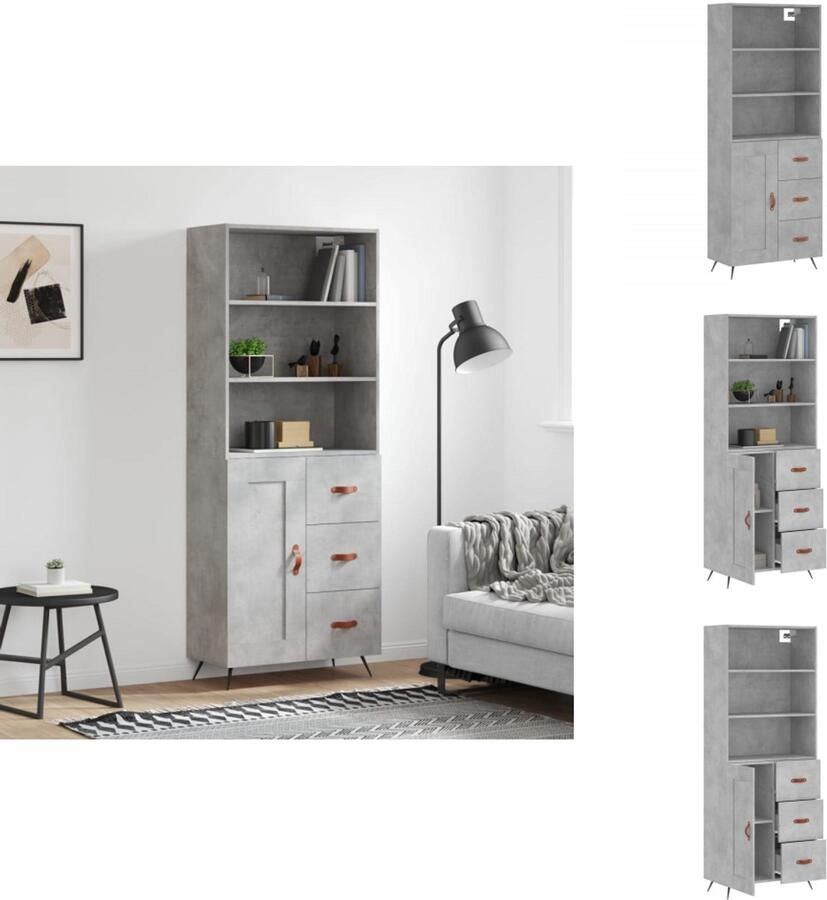 VidaXL Hoge Kast Hoge Kasten Dressoir Buffetkast Hoge kast 69 5x34x180 cm bewerkt hout betongrijs