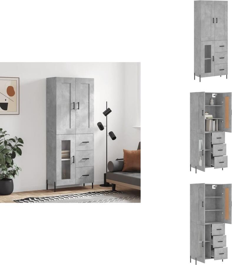 VidaXL Hoge Kast Hoge Kasten Hoge Kast Met Lade Kast -Hoge-kast-69-5x34x180-cm-bewerkt-hout-betongrijs - Foto 12