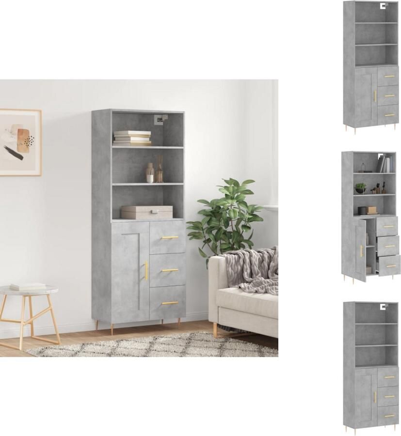 VidaXL Hoge Kast Hoge Kasten Dressoir Buffetkast Hoge kast 69 5x34x180 cm bewerkt hout betongrijs