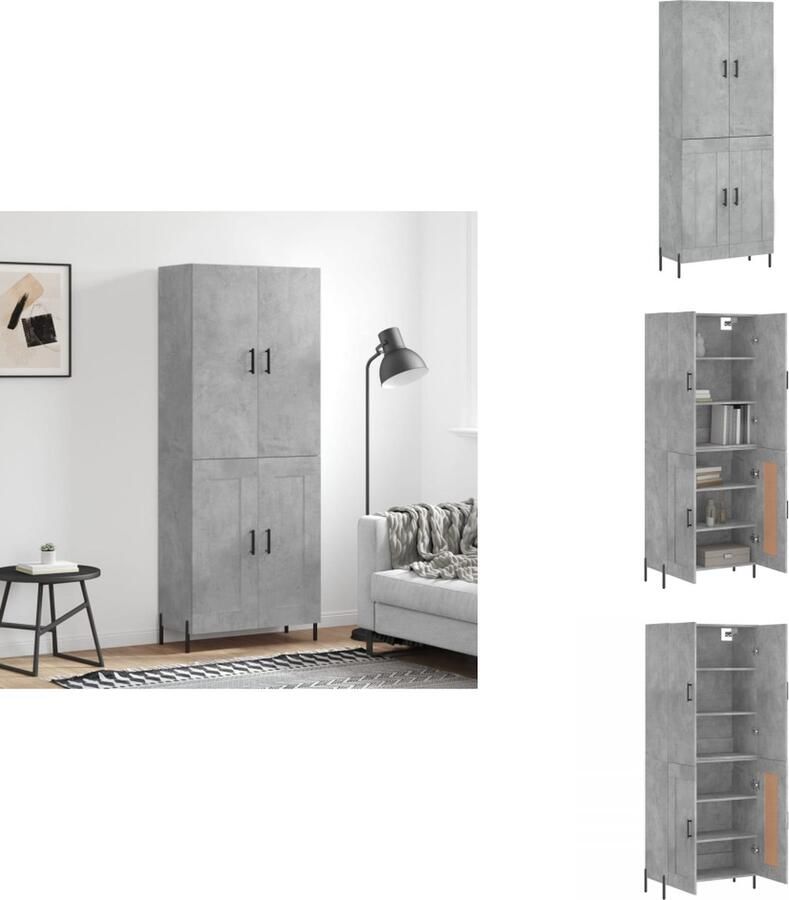 VidaXL Hoge Kast Hoge Kasten Hoge Kast Met Lade Kast -Hoge-kast-69-5x34x180-cm-bewerkt-hout-betongrijs - Foto 11