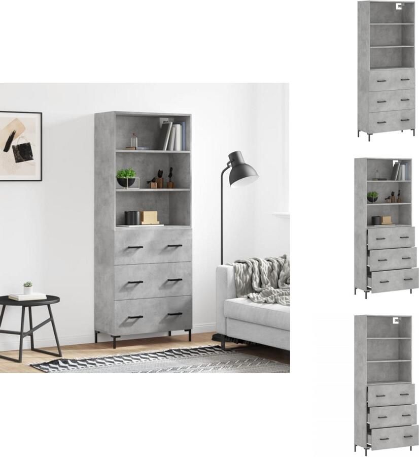 VidaXL Hoge Kast Hoge Kasten Dressoir Buffetkast Hoge kast 69 5x34x180 cm bewerkt hout betongrijs