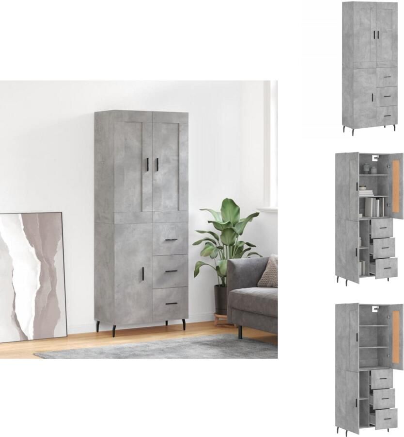 VidaXL Hoge Kast Hoge Kasten Hoge Kast Met Lade Kast -Hoge-kast-69-5x34x180-cm-bewerkt-hout-betongrijs - Foto 8