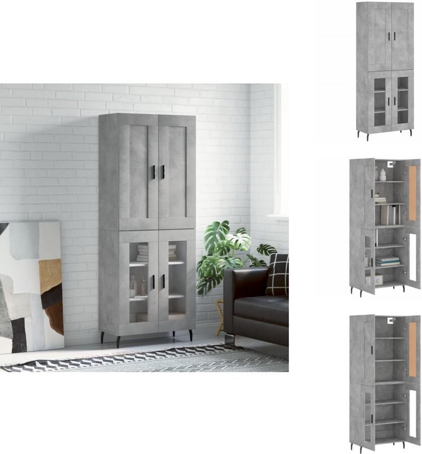 VidaXL Hoge Kast Hoge Kasten Dressoir Buffetkast Hoge kast 69 5x34x180 cm bewerkt hout betongrijs