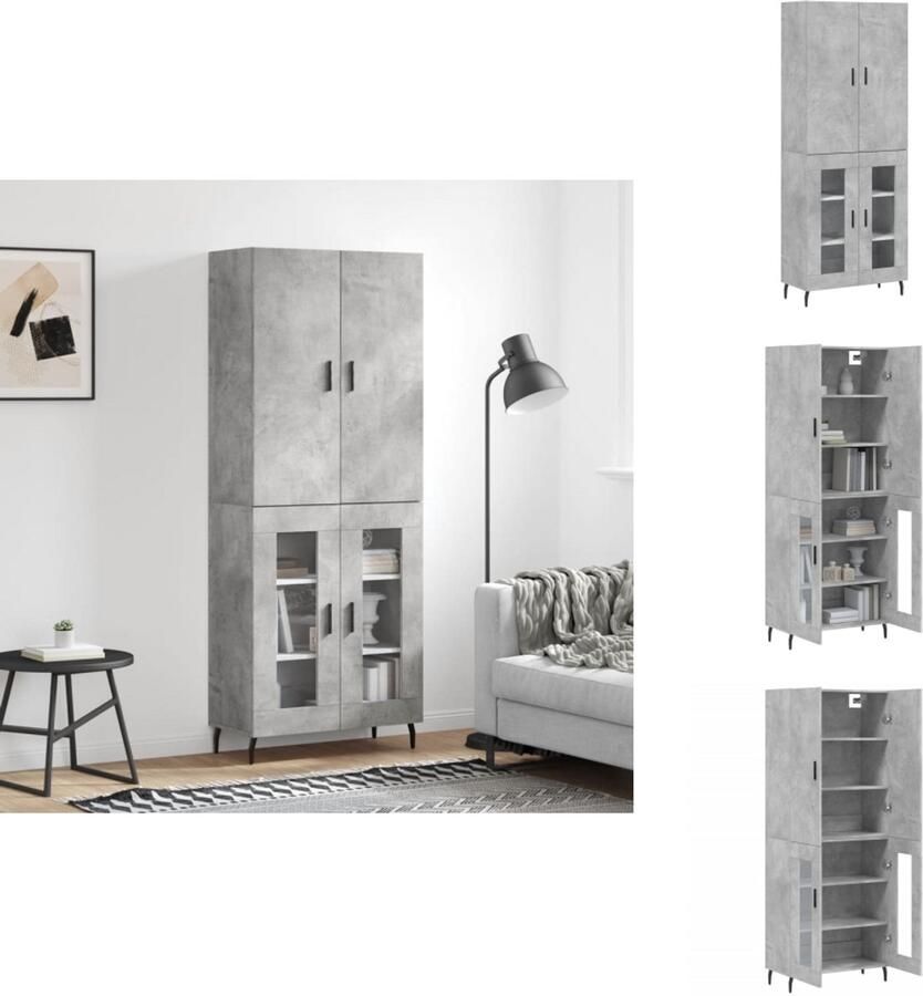 VidaXL Hoge Kast Hoge Kasten Dressoir Buffetkast Hoge kast 69 5x34x180 cm bewerkt hout betongrijs