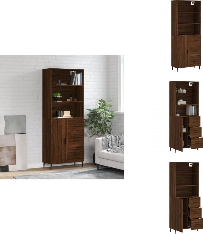VidaXL Hoge Kast Hoge Kasten Dressoir Buffetkast -Hoge-kast-69-5x34x180-cm-bewerkt-hout-bruin-eikenkleur - Foto 2