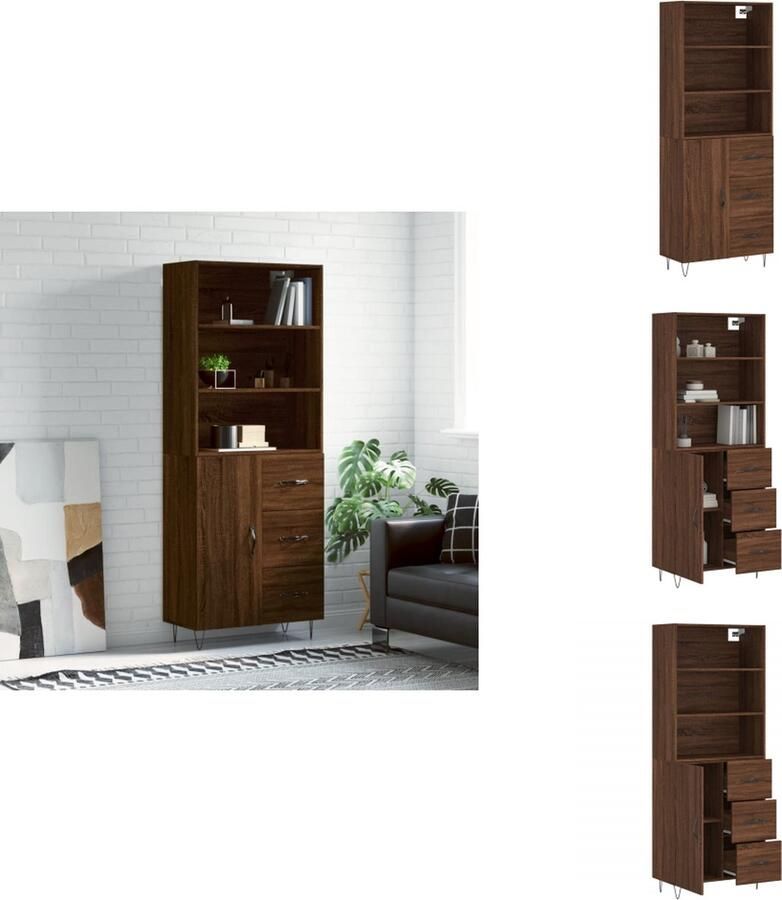 VidaXL Hoge Kast Hoge Kasten Dressoir Buffetkast Hoge kast 69-5x34x180 cm bewerkt hout bruineikenkleurig - Foto 7