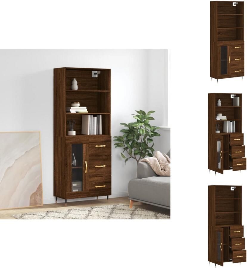 VidaXL Hoge Kast Hoge Kasten Dressoir Buffetkast Hoge kast 69 5x34x180 cm bewerkt hout bruin eikenkleur